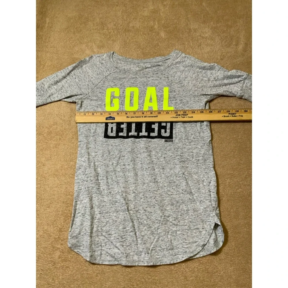 Justice Girls 14 Gray‎ Neon Yellow Black Goal Getter Half Sleeve Athletic Top